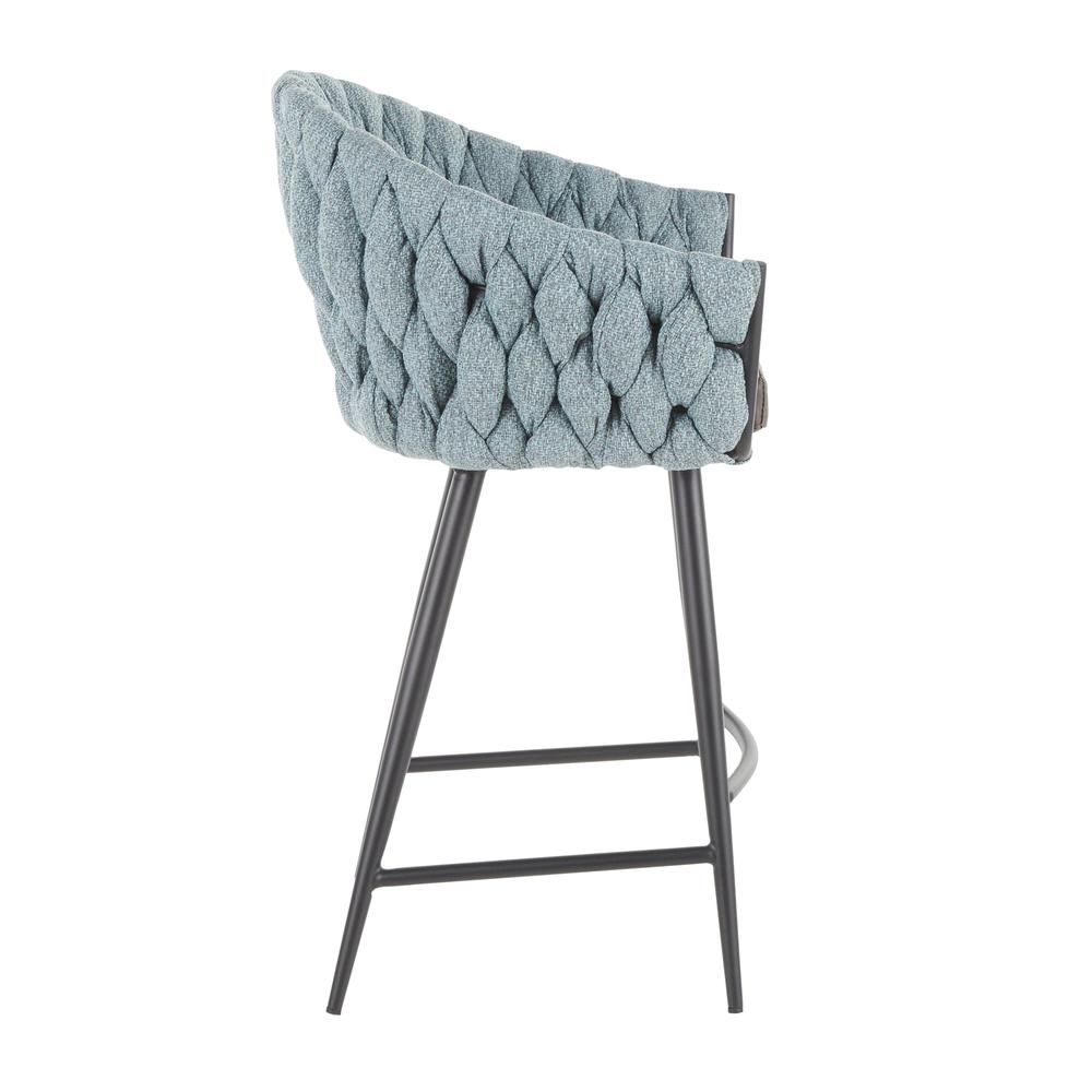 Black Metal, Grey PU, Blue Fabric Braided Matisse Counter Stool. Picture 2