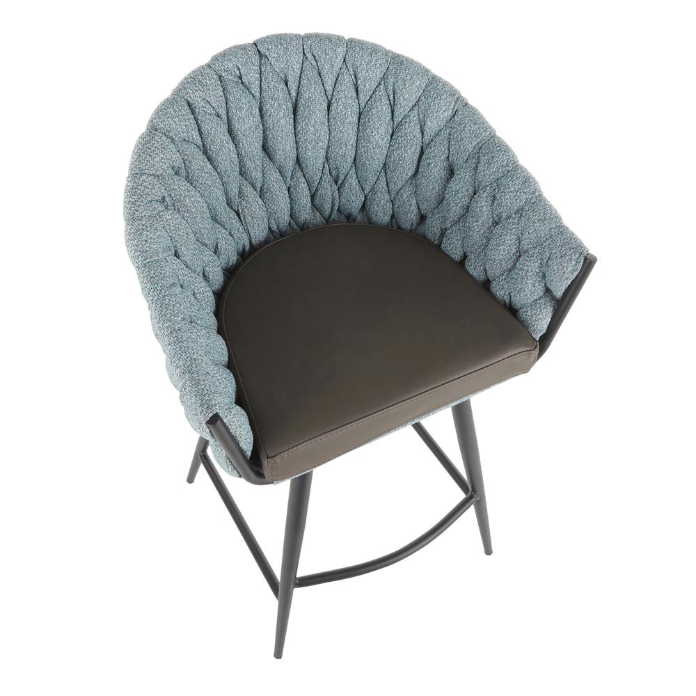 Black Metal, Grey PU, Blue Fabric Braided Matisse Counter Stool. Picture 6