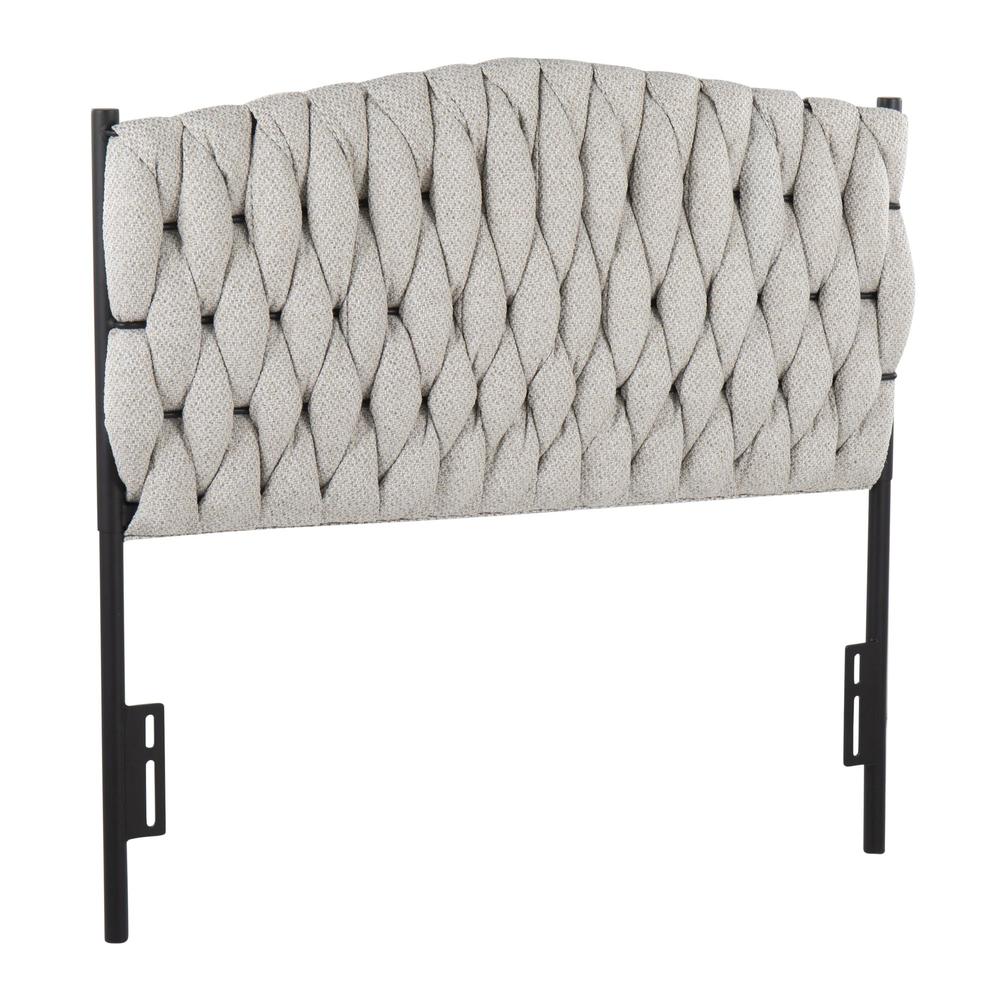 Black Metal, Cream Fabric Braided Matisse Twin Headboard. Picture 1