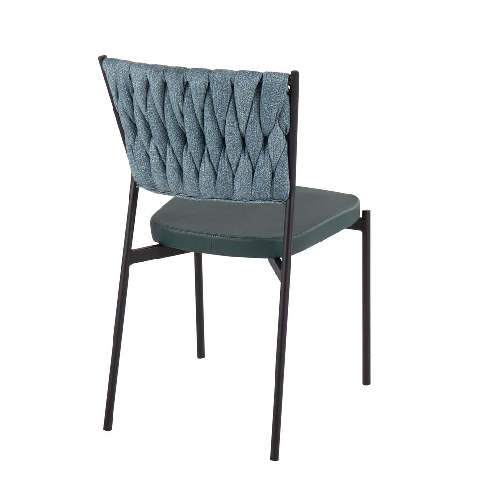 Black Metal, Green PU, Sea Green Fabric Braided Tania Chair - Set of 2. Picture 4
