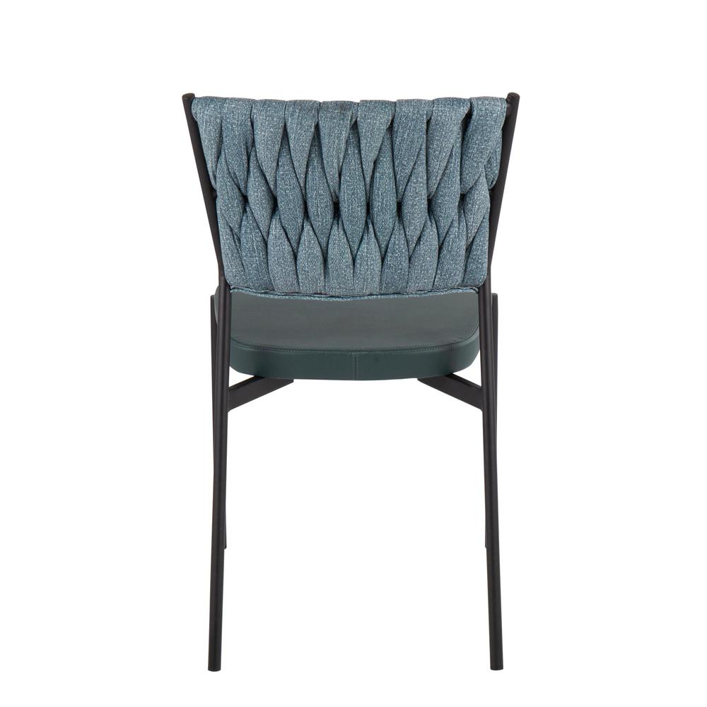 Black Metal, Green PU, Sea Green Fabric Braided Tania Chair - Set of 2. Picture 5