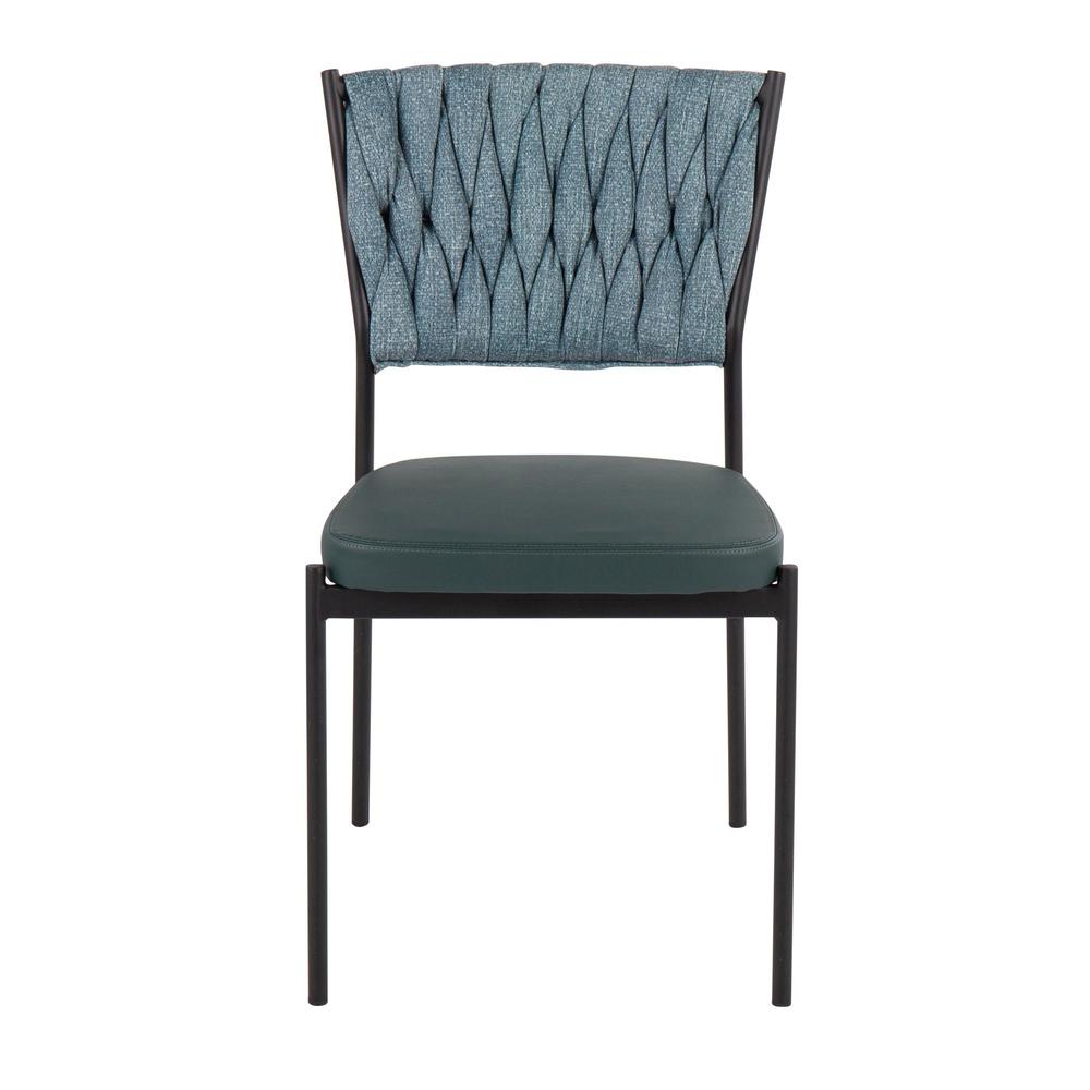 Black Metal, Green PU, Sea Green Fabric Braided Tania Chair - Set of 2. Picture 6