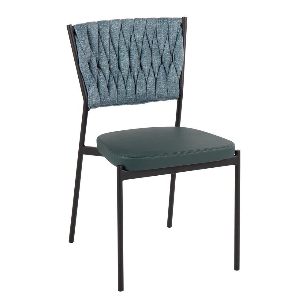 Black Metal, Green PU, Sea Green Fabric Braided Tania Chair - Set of 2. Picture 2