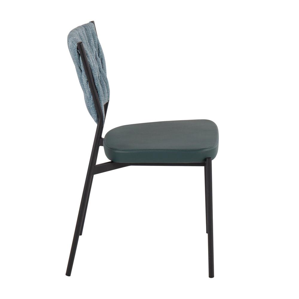 Black Metal, Green PU, Sea Green Fabric Braided Tania Chair - Set of 2. Picture 3