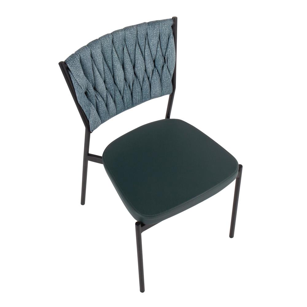 Black Metal, Green PU, Sea Green Fabric Braided Tania Chair - Set of 2. Picture 7