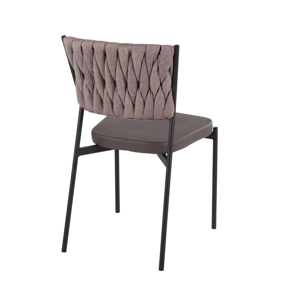 Black Metal, Grey PU, Light Brown Fabric Braided Tania Chair - Set of 2. Picture 4