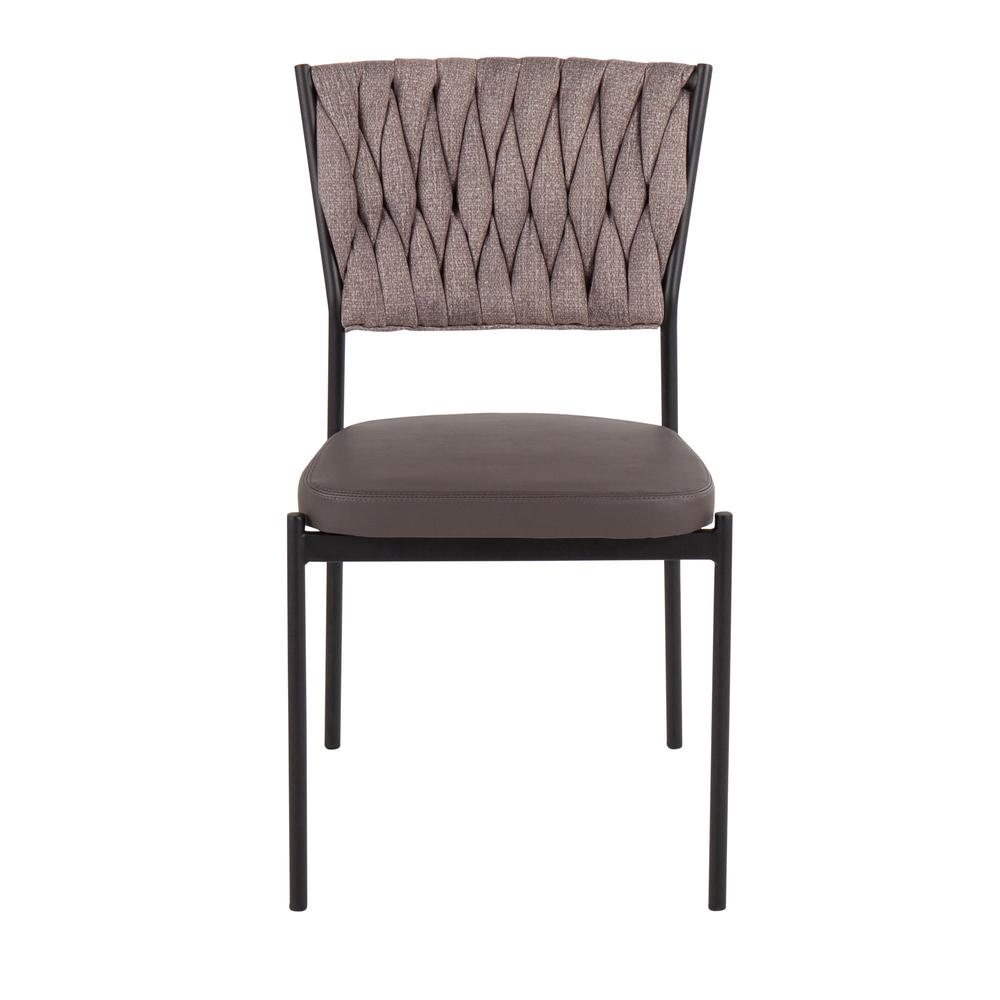 Black Metal, Grey PU, Light Brown Fabric Braided Tania Chair - Set of 2. Picture 6