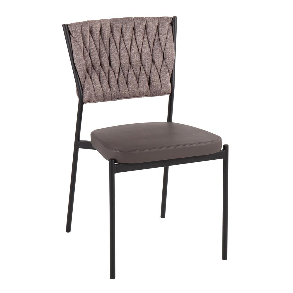 Black Metal, Grey PU, Light Brown Fabric Braided Tania Chair - Set of 2. Picture 2