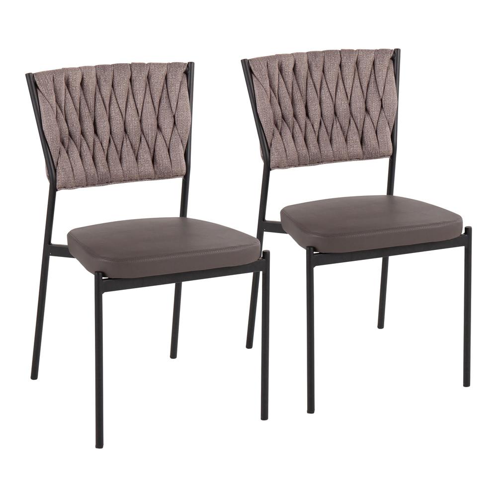 Black Metal, Grey PU, Light Brown Fabric Braided Tania Chair - Set of 2. Picture 1