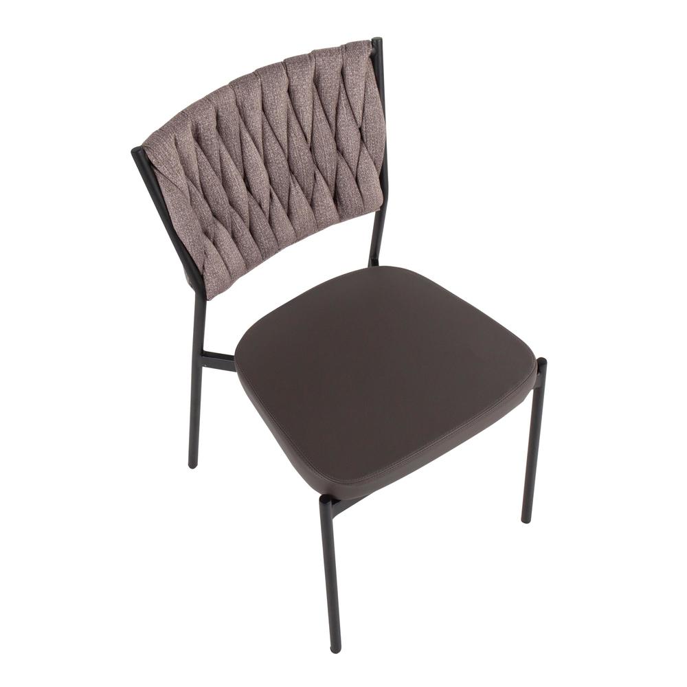Black Metal, Grey PU, Light Brown Fabric Braided Tania Chair - Set of 2. Picture 7