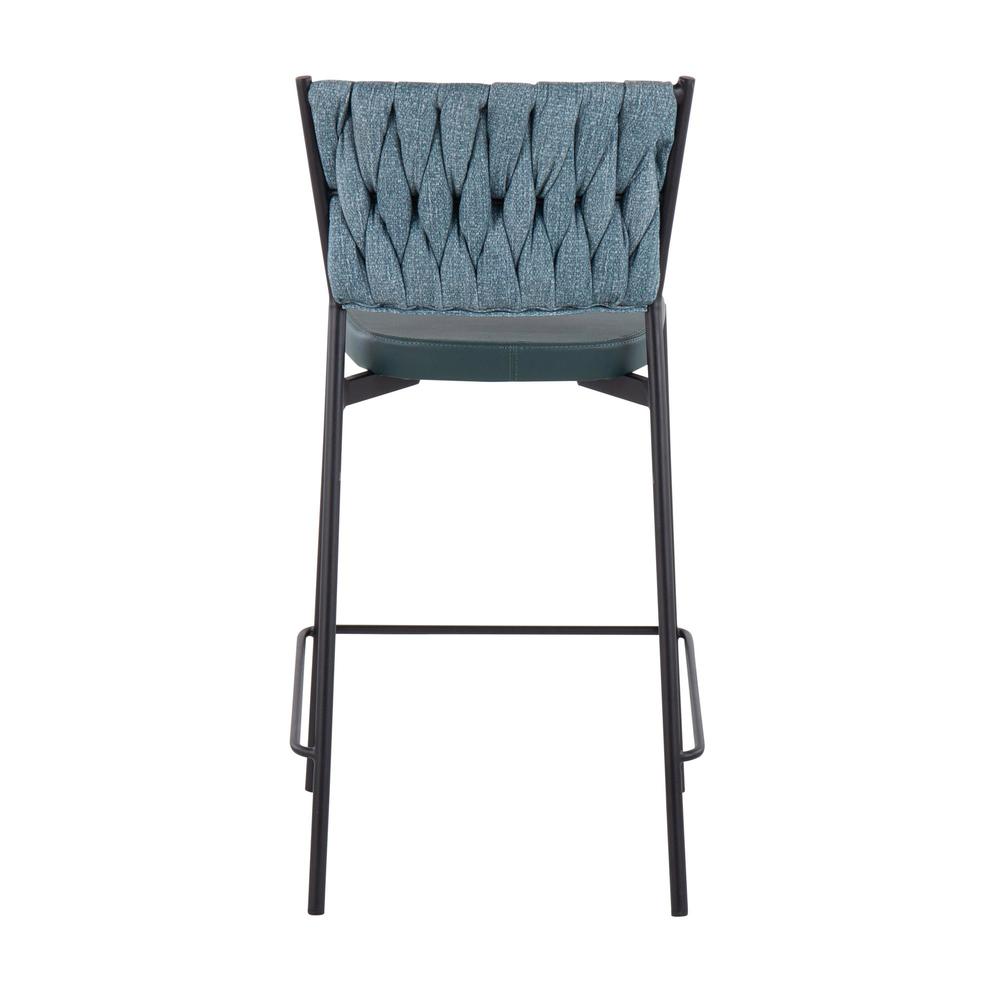Black Metal, Green PU, Sea Green Fabric Braided Tania Counter Stool - Set of 2. Picture 5
