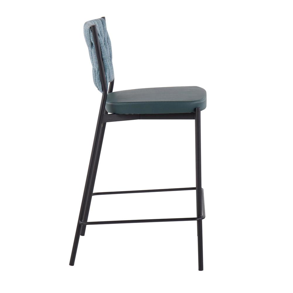 Black Metal, Green PU, Sea Green Fabric Braided Tania Counter Stool - Set of 2. Picture 3