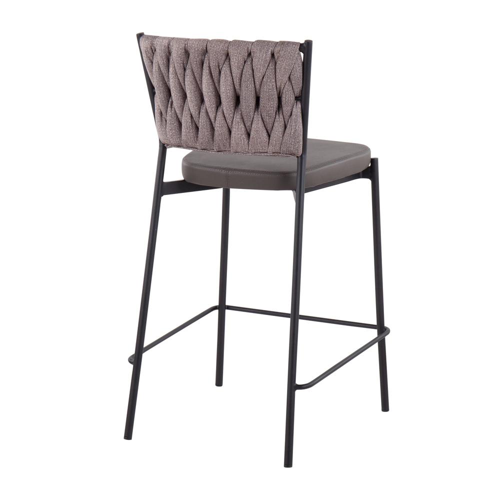 Black Metal, Grey PU, Light Brown Fabric Braided Tania Counter Stool - Set of 2. Picture 4