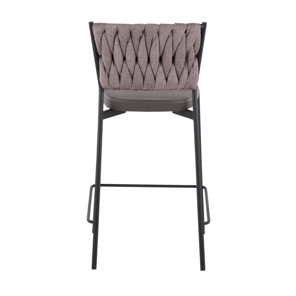 Black Metal, Grey PU, Light Brown Fabric Braided Tania Counter Stool - Set of 2. Picture 5