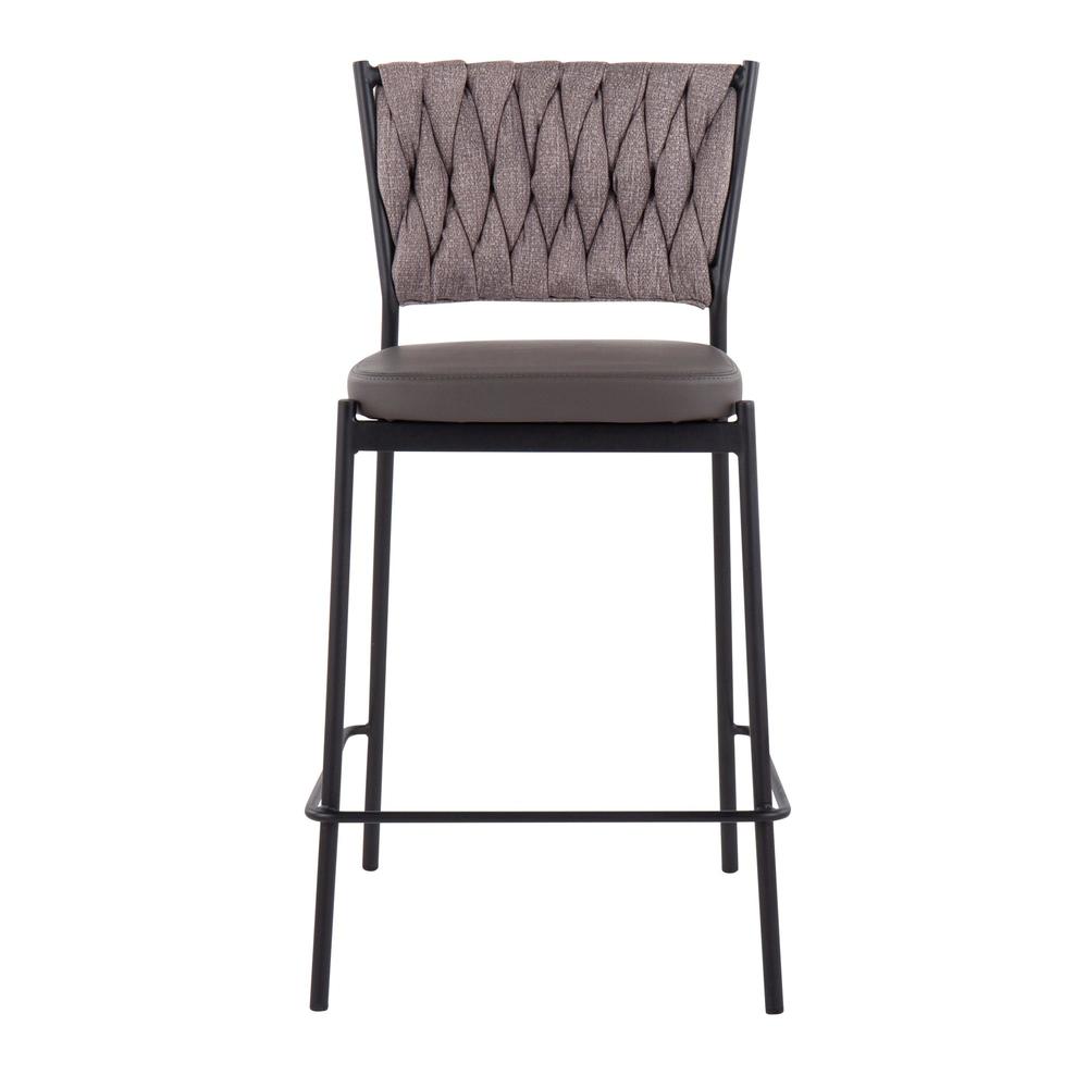 Black Metal, Grey PU, Light Brown Fabric Braided Tania Counter Stool - Set of 2. Picture 6