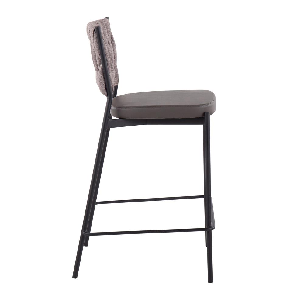 Black Metal, Grey PU, Light Brown Fabric Braided Tania Counter Stool - Set of 2. Picture 3