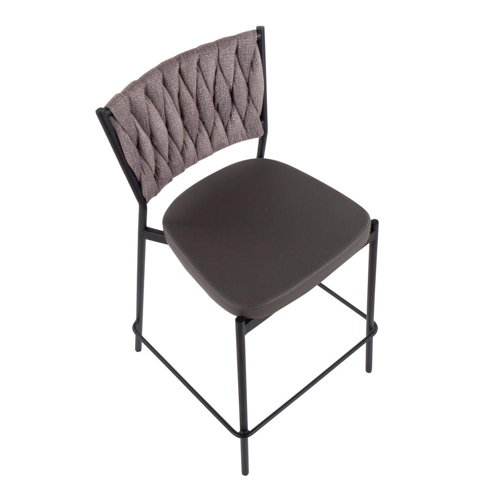 Black Metal, Grey PU, Light Brown Fabric Braided Tania Counter Stool - Set of 2. Picture 7