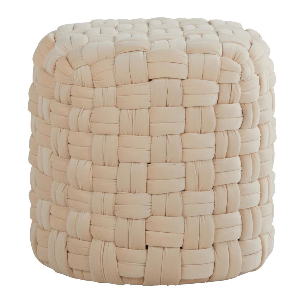 Cream Velvet Braided Round 16" Ottoman. Picture 1