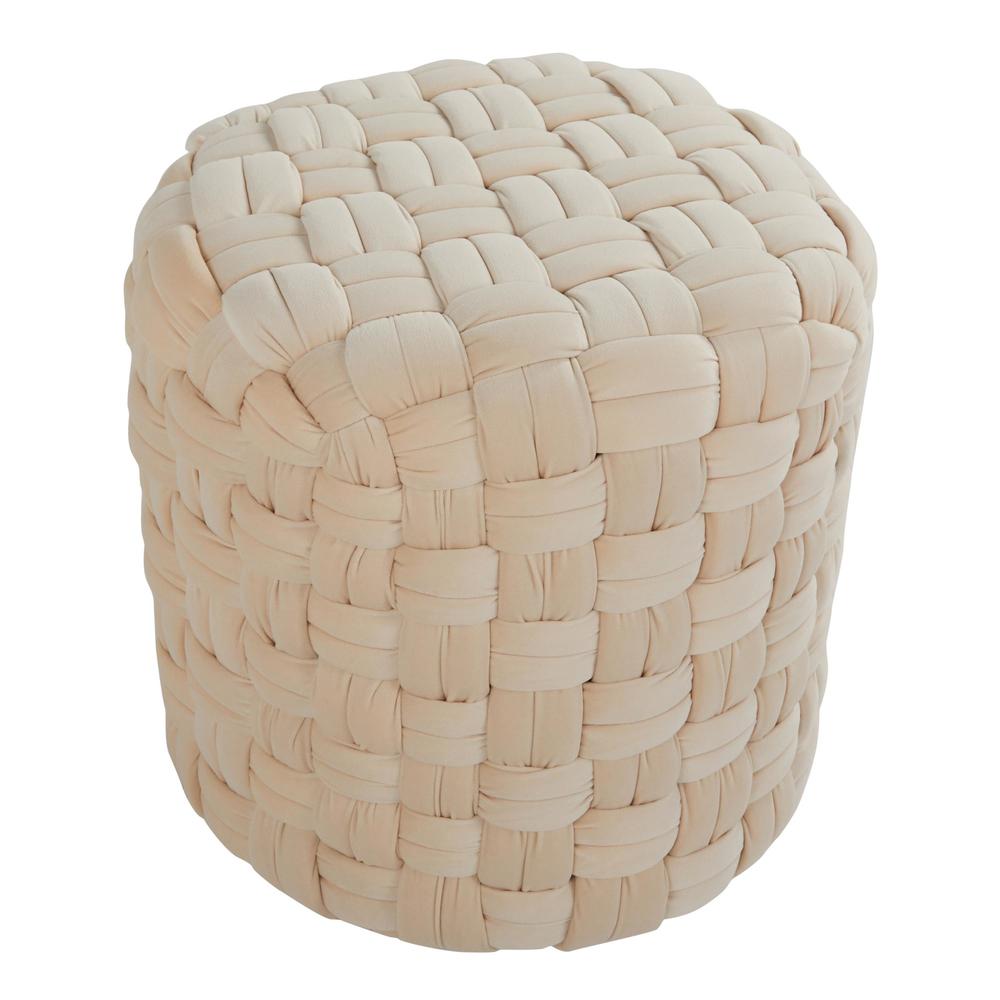 Cream Velvet Braided Round 16" Ottoman. Picture 2