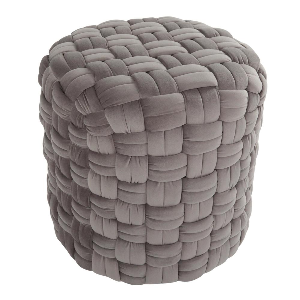 Dark Grey Velvet Braided Round 16" Ottoman. Picture 2