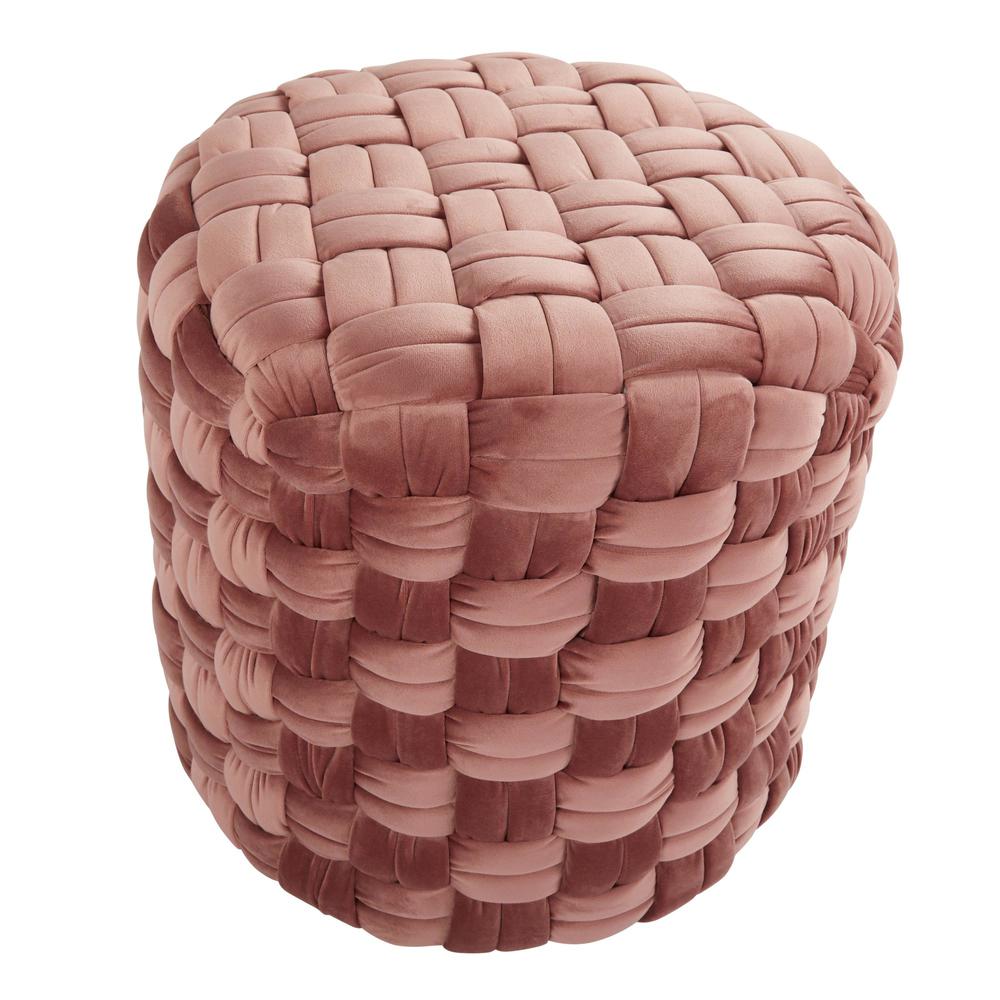 Blush Pink Velvet Braided Round 16" Ottoman. Picture 2