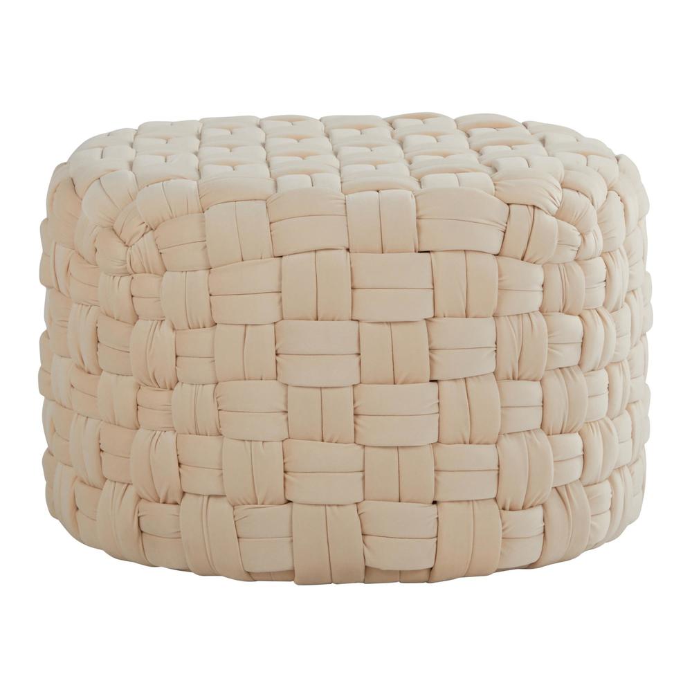 Cream Velvet Braided Round 24" Ottoman. Picture 1