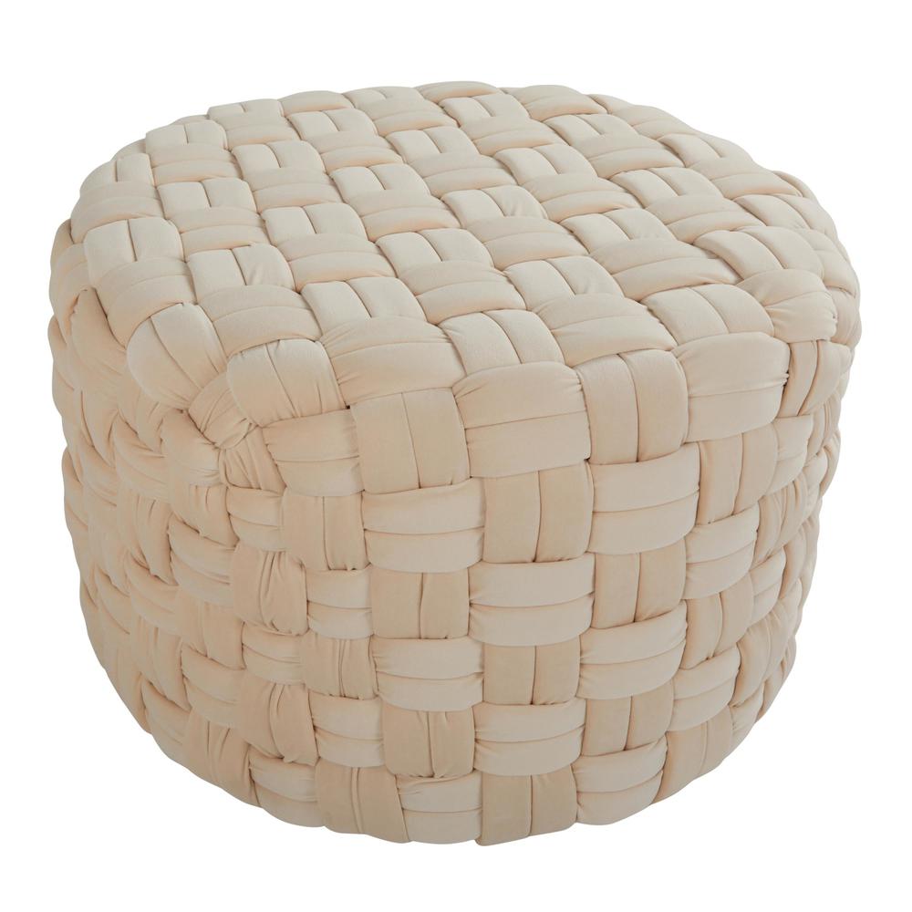 Cream Velvet Braided Round 24" Ottoman. Picture 2