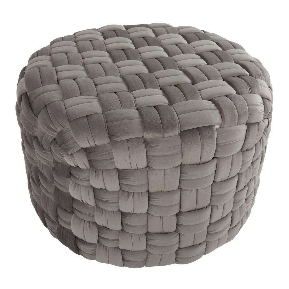 Dark Grey Velvet Braided Round 24" Ottoman. Picture 2