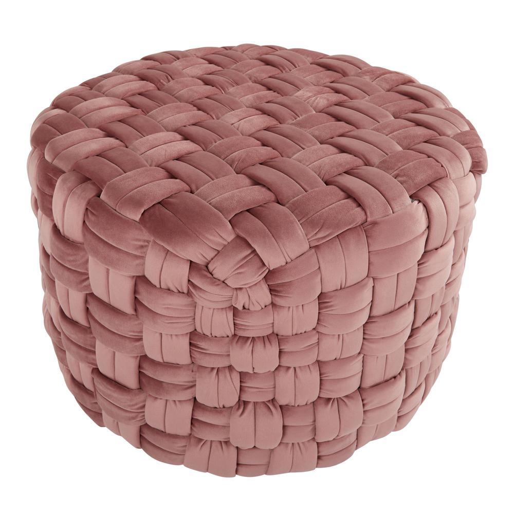 Blush Pink Velvet Braided Round 24" Ottoman. Picture 2
