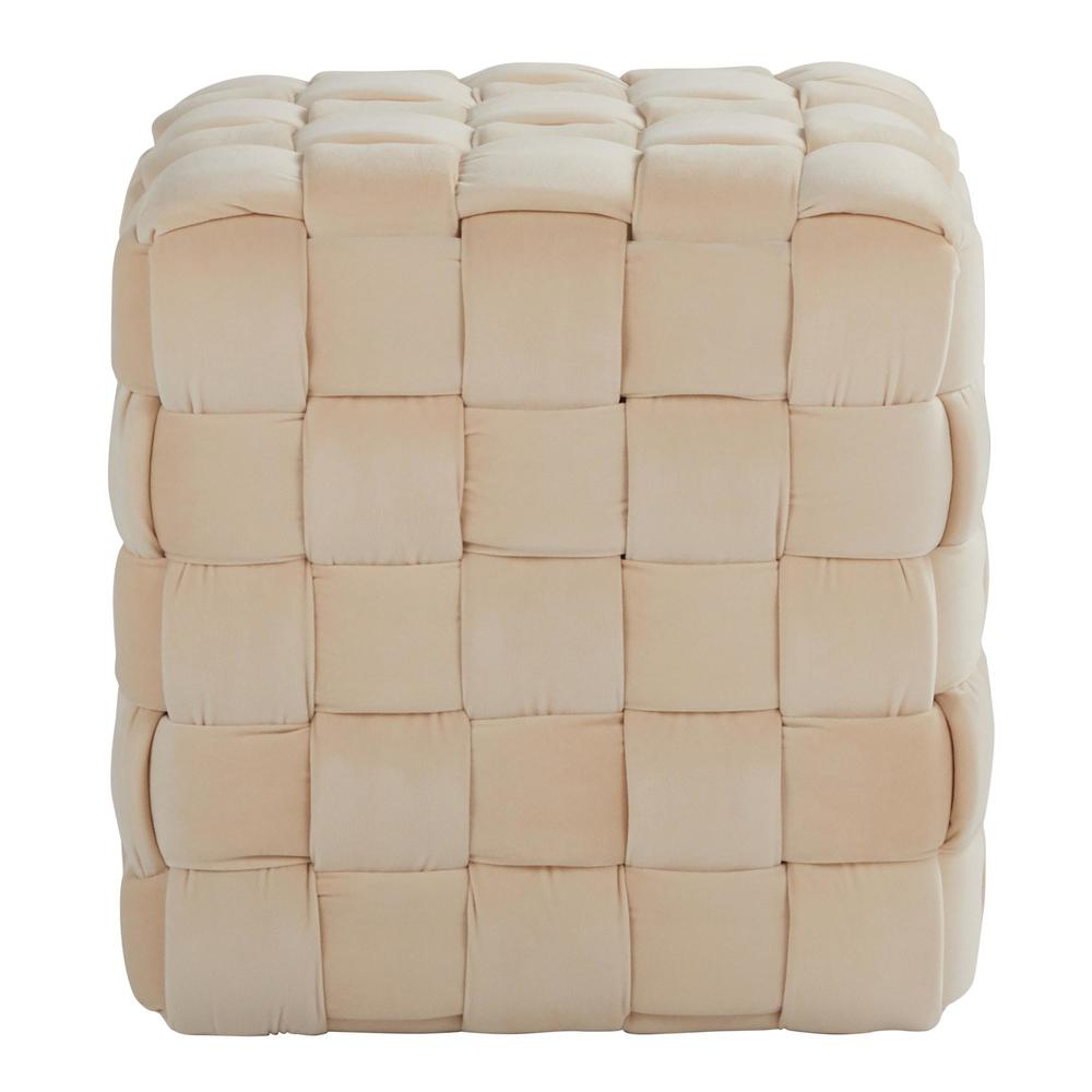 Cream Velvet Braided Square 16" Ottoman. Picture 2