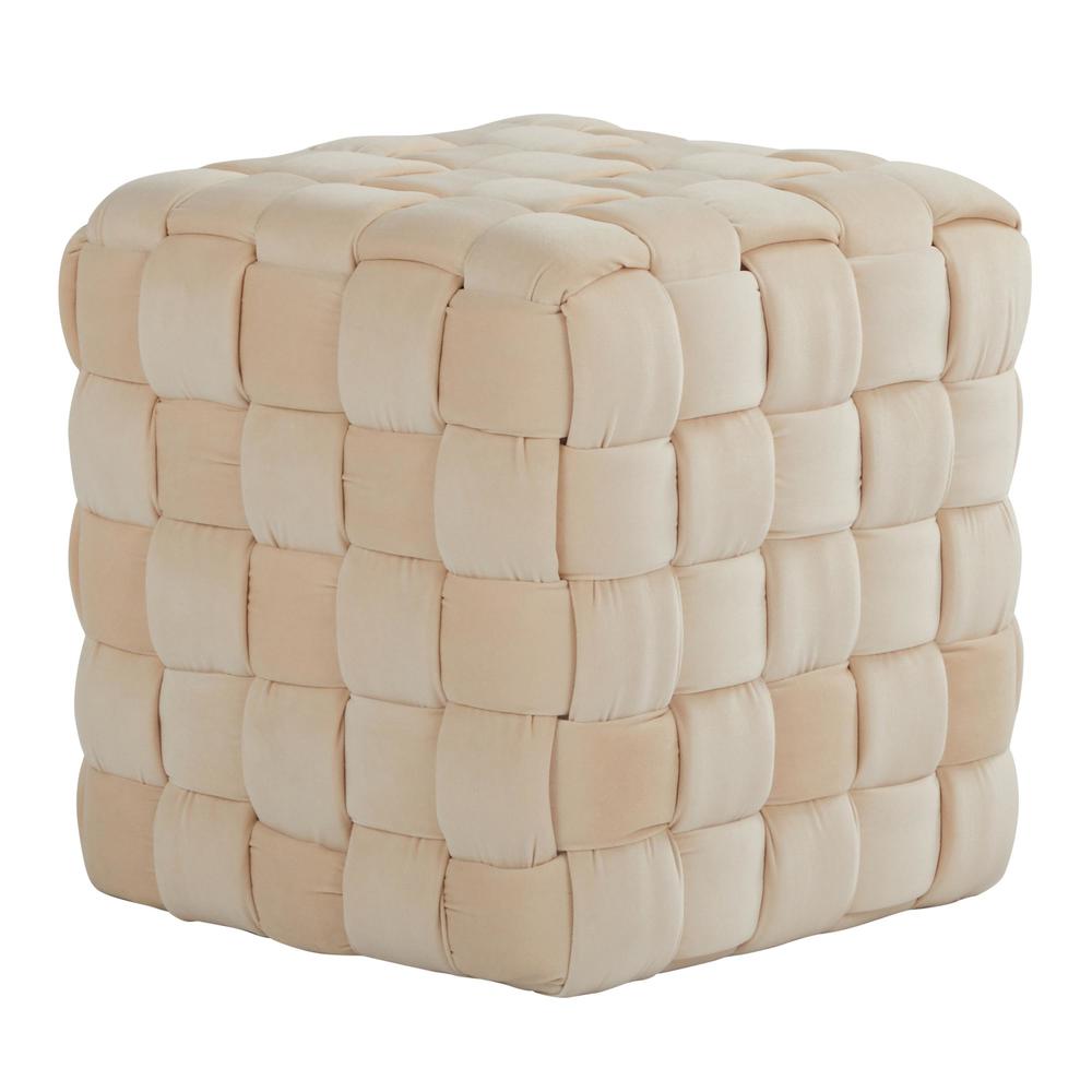 Cream Velvet Braided Square 16" Ottoman. Picture 1