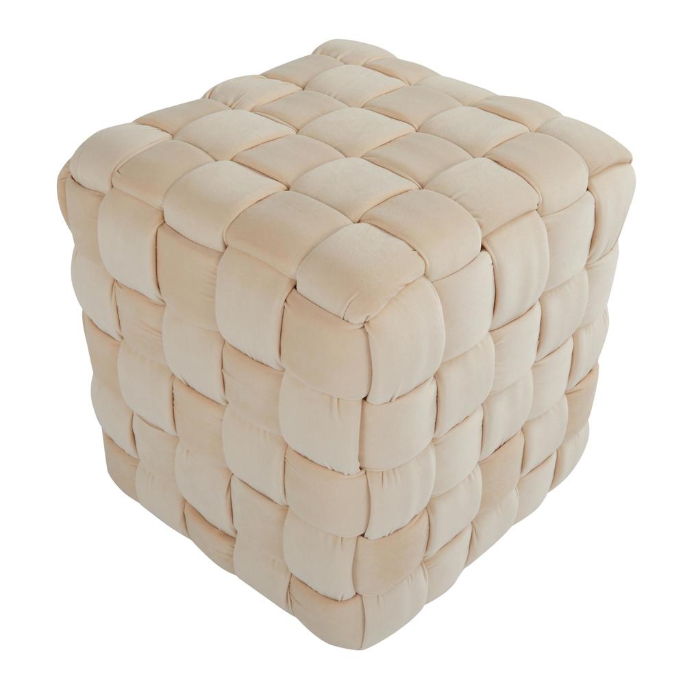 Cream Velvet Braided Square 16" Ottoman. Picture 3