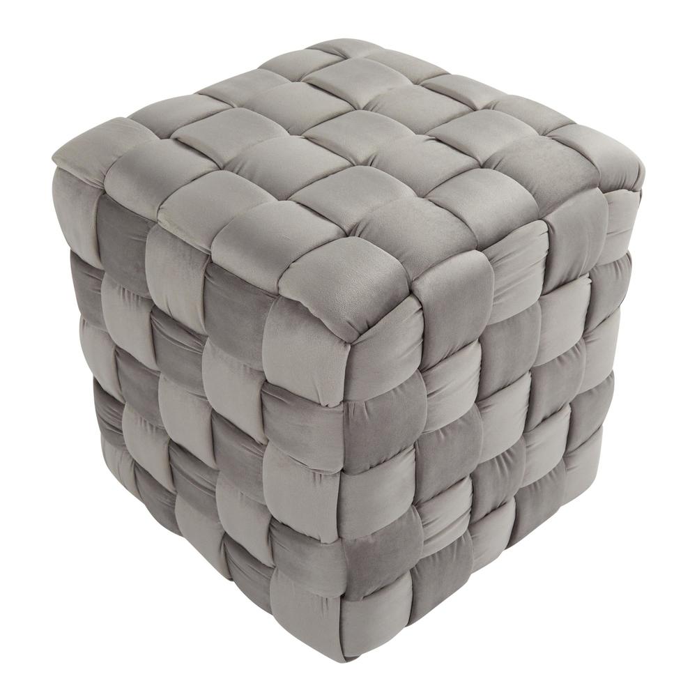 Dark Grey Velvet Braided Square 16" Ottoman. Picture 3