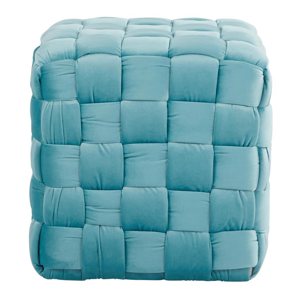 Ice Blue Velvet Braided Square 16" Ottoman. Picture 2