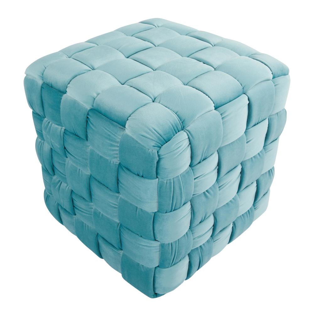 Ice Blue Velvet Braided Square 16" Ottoman. Picture 3
