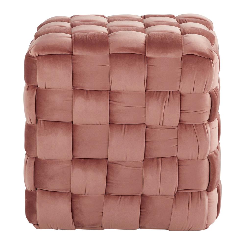 Blush Pink Velvet Braided Square 16" Ottoman. Picture 2