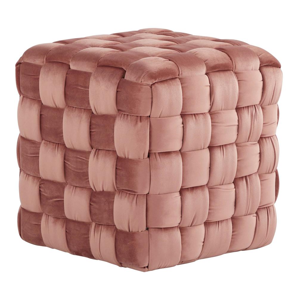 Blush Pink Velvet Braided Square 16" Ottoman. Picture 1
