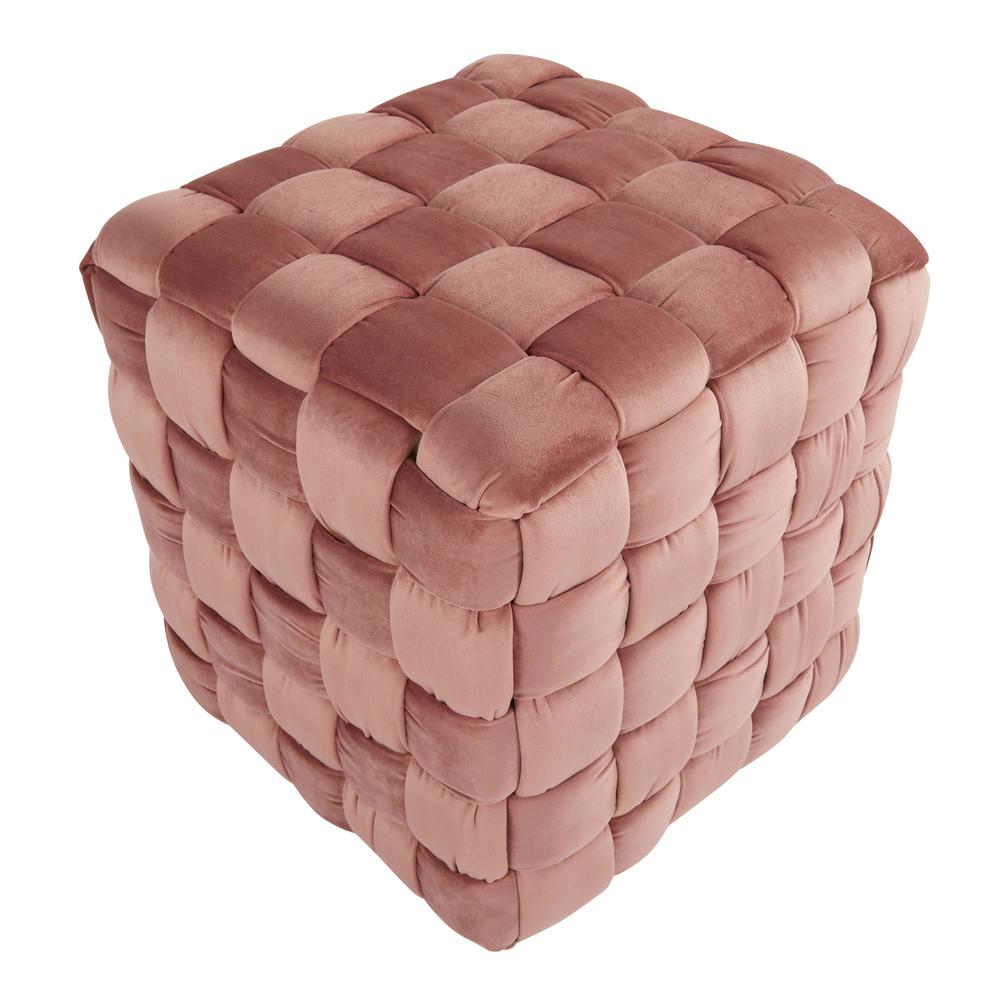 Blush Pink Velvet Braided Square 16" Ottoman. Picture 3