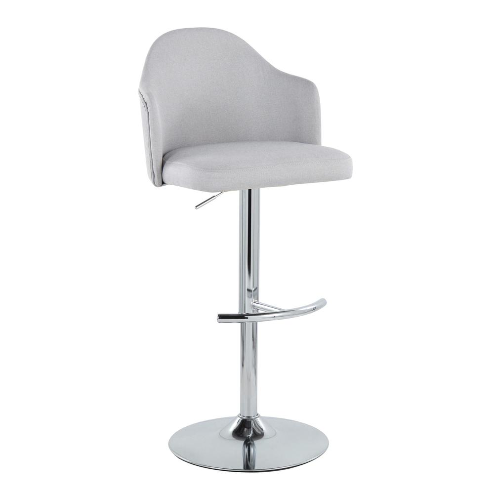 Chrome Metal, Light Grey Fabric Ahoy Adjustable Barstool - Set of 2. Picture 2