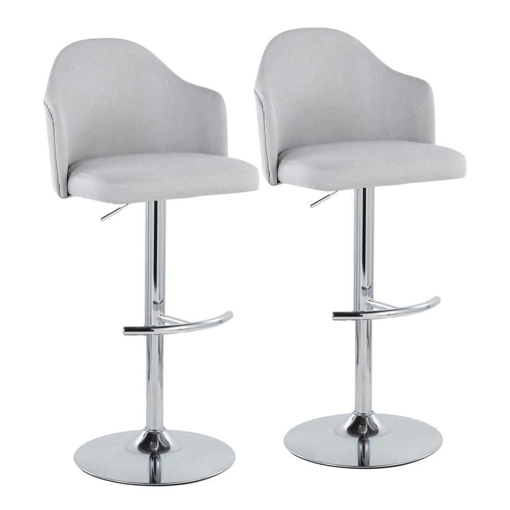 Chrome Metal, Light Grey Fabric Ahoy Adjustable Barstool - Set of 2. Picture 1