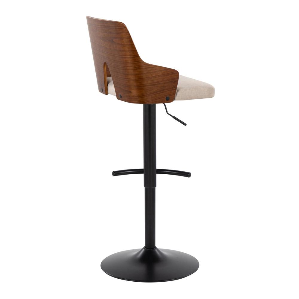 Black Metal, Walnut Wood, Beige Fabric Ariana Adjustable Barstool - Set of 2. Picture 5