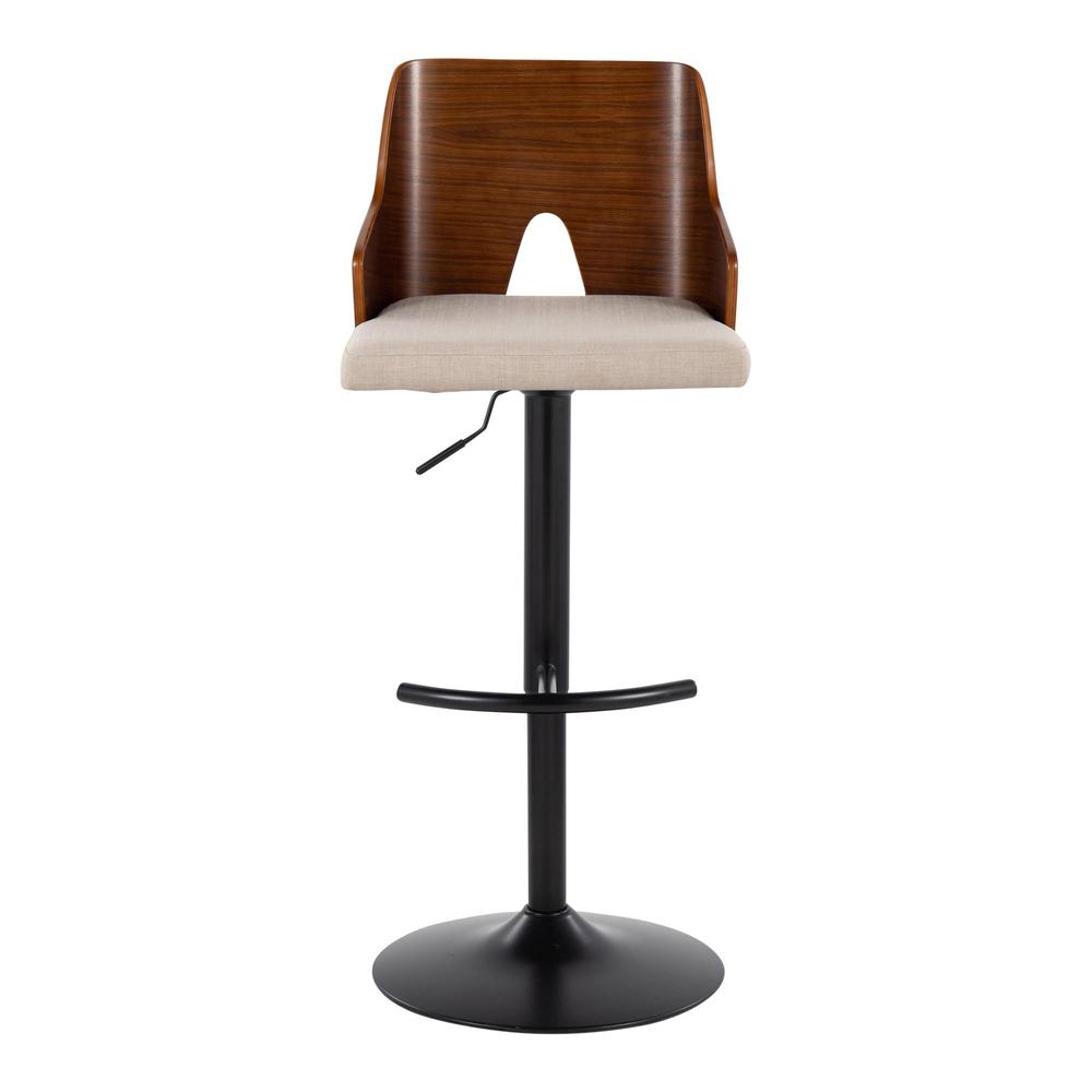 Black Metal, Walnut Wood, Beige Fabric Ariana Adjustable Barstool - Set of 2. Picture 6