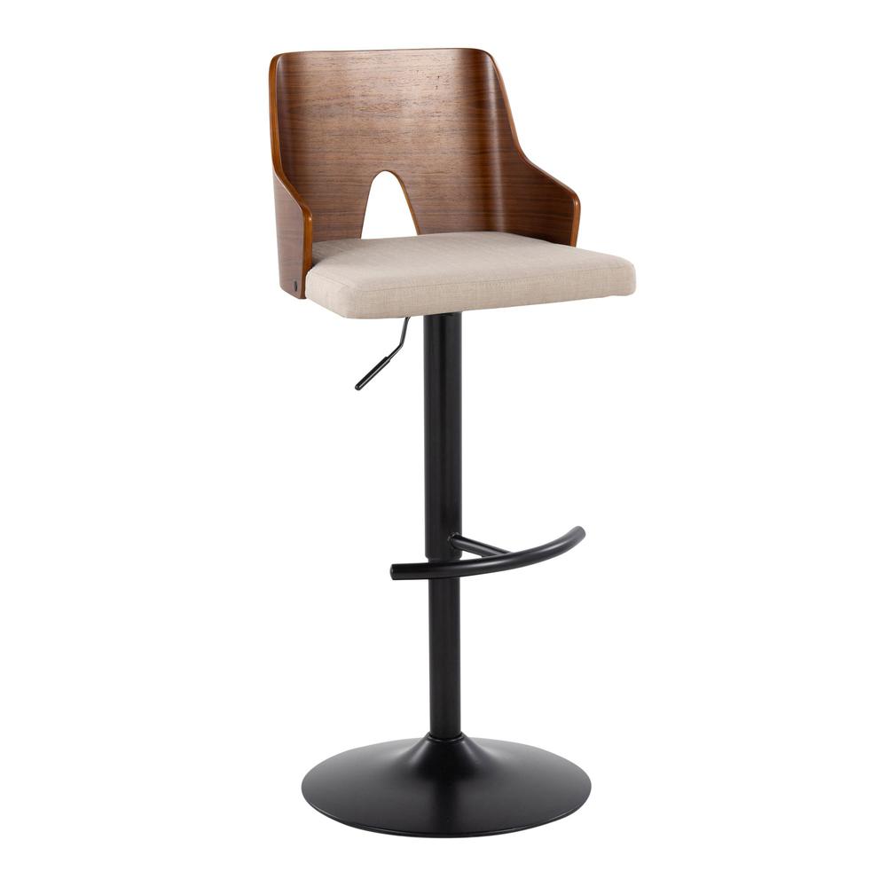 Black Metal, Walnut Wood, Beige Fabric Ariana Adjustable Barstool - Set of 2. Picture 2