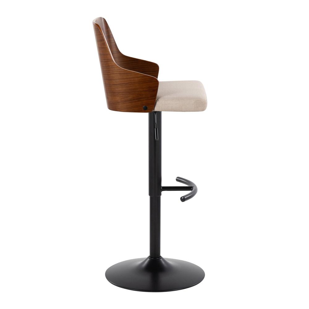 Black Metal, Walnut Wood, Beige Fabric Ariana Adjustable Barstool - Set of 2. Picture 3