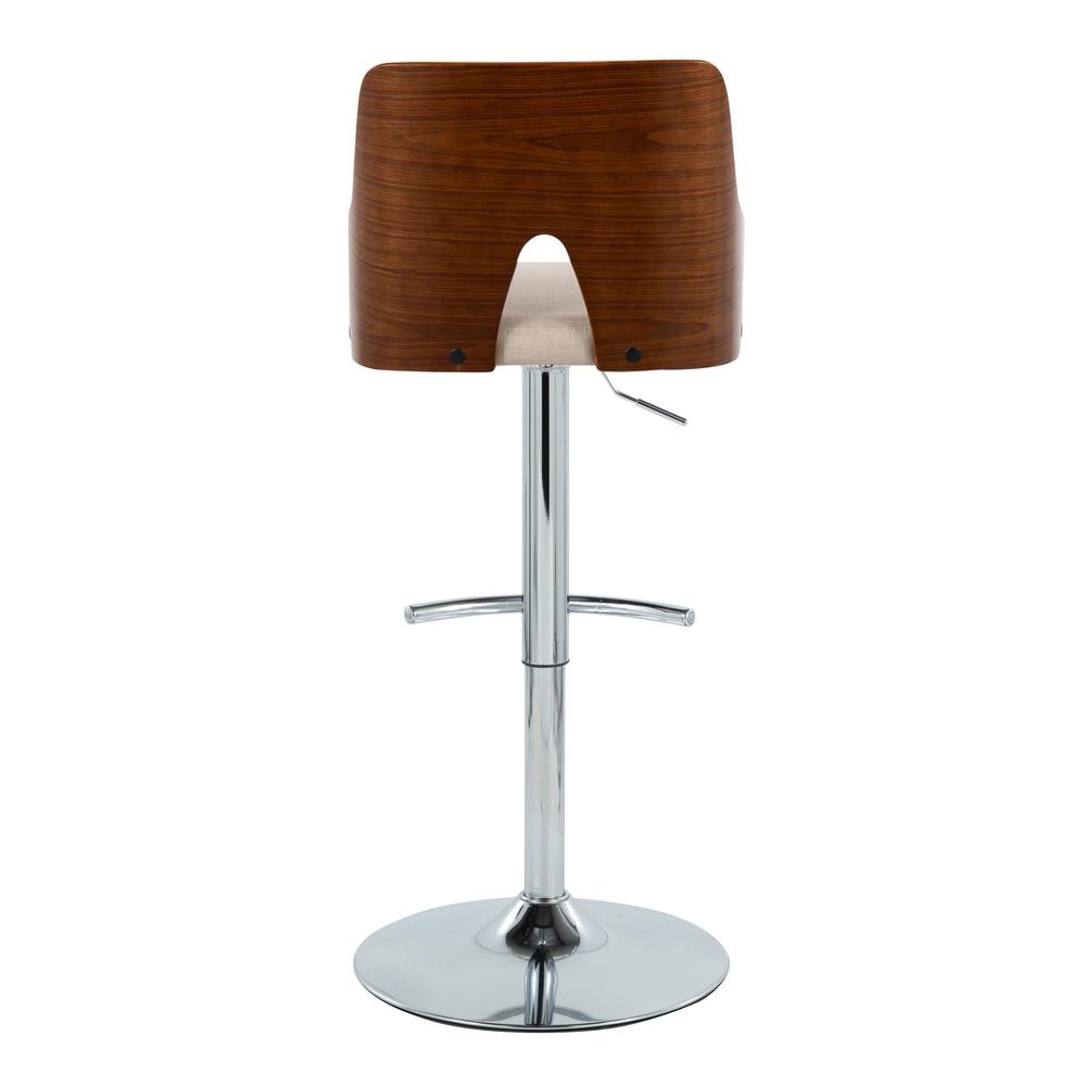 Chrome Metal, Walnut Wood, Beige Fabric Ariana Adjustable Barstool - Set of 2. Picture 5