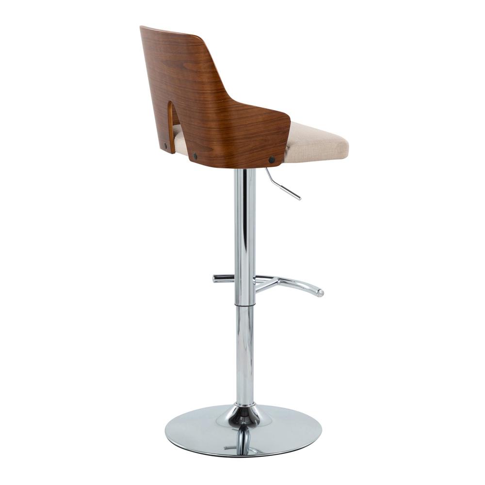 Chrome Metal, Walnut Wood, Beige Fabric Ariana Adjustable Barstool - Set of 2. Picture 4
