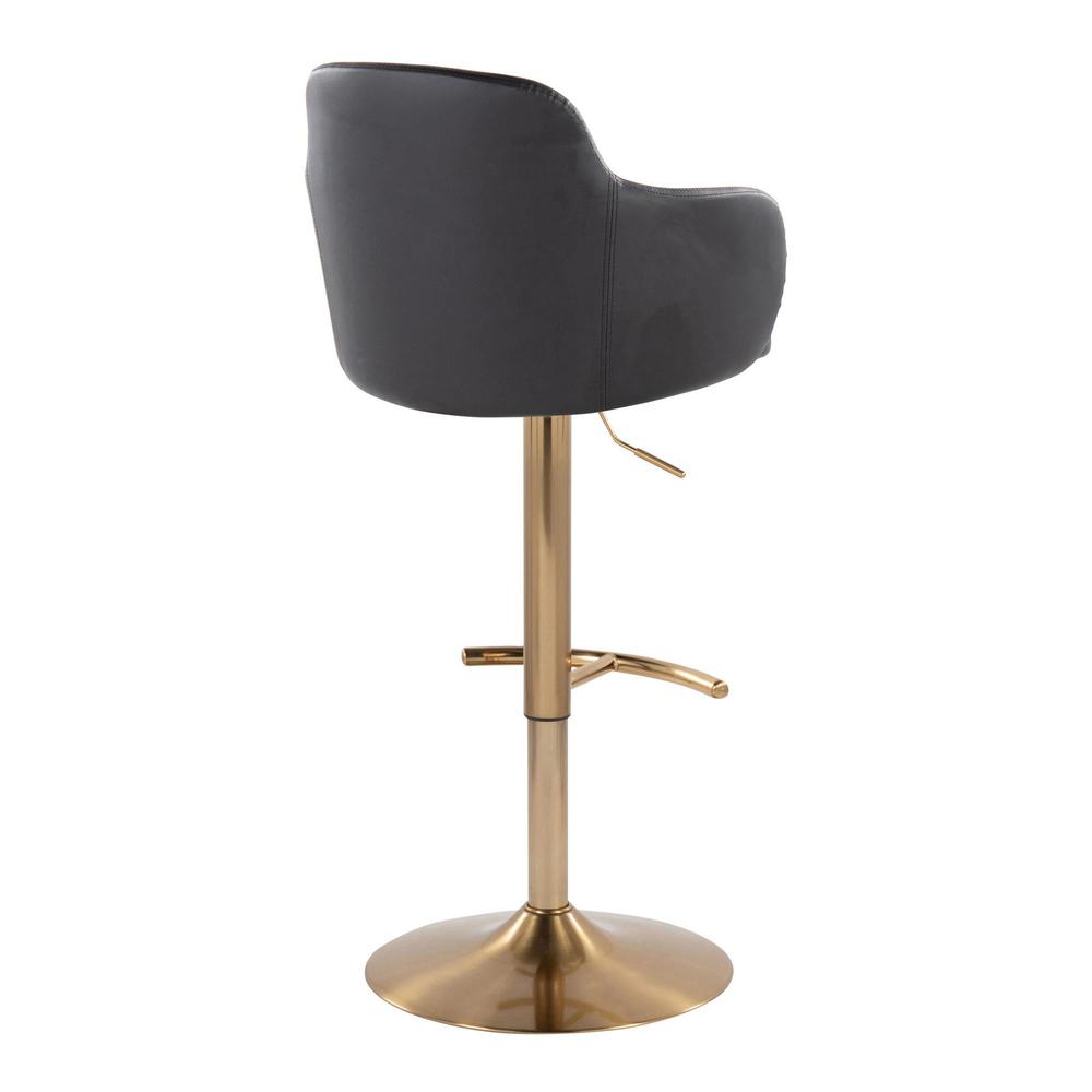 Gold Metal, Black PU Boyne Adjustable Barstool - Set of 2. Picture 4
