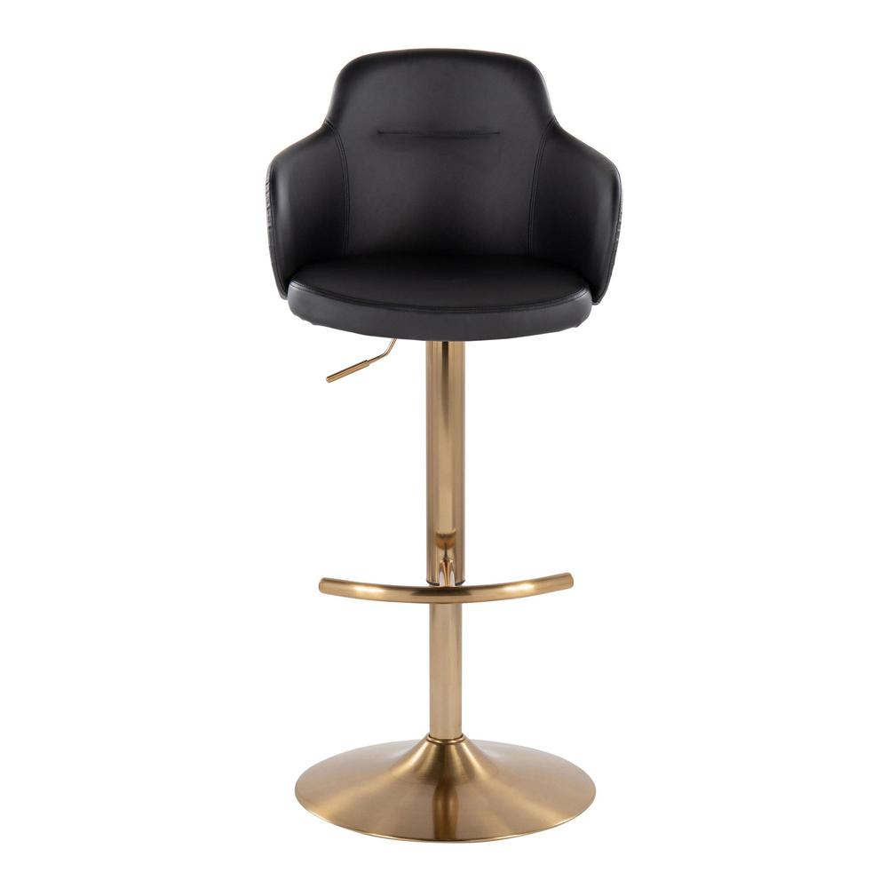 Gold Metal, Black PU Boyne Adjustable Barstool - Set of 2. Picture 6