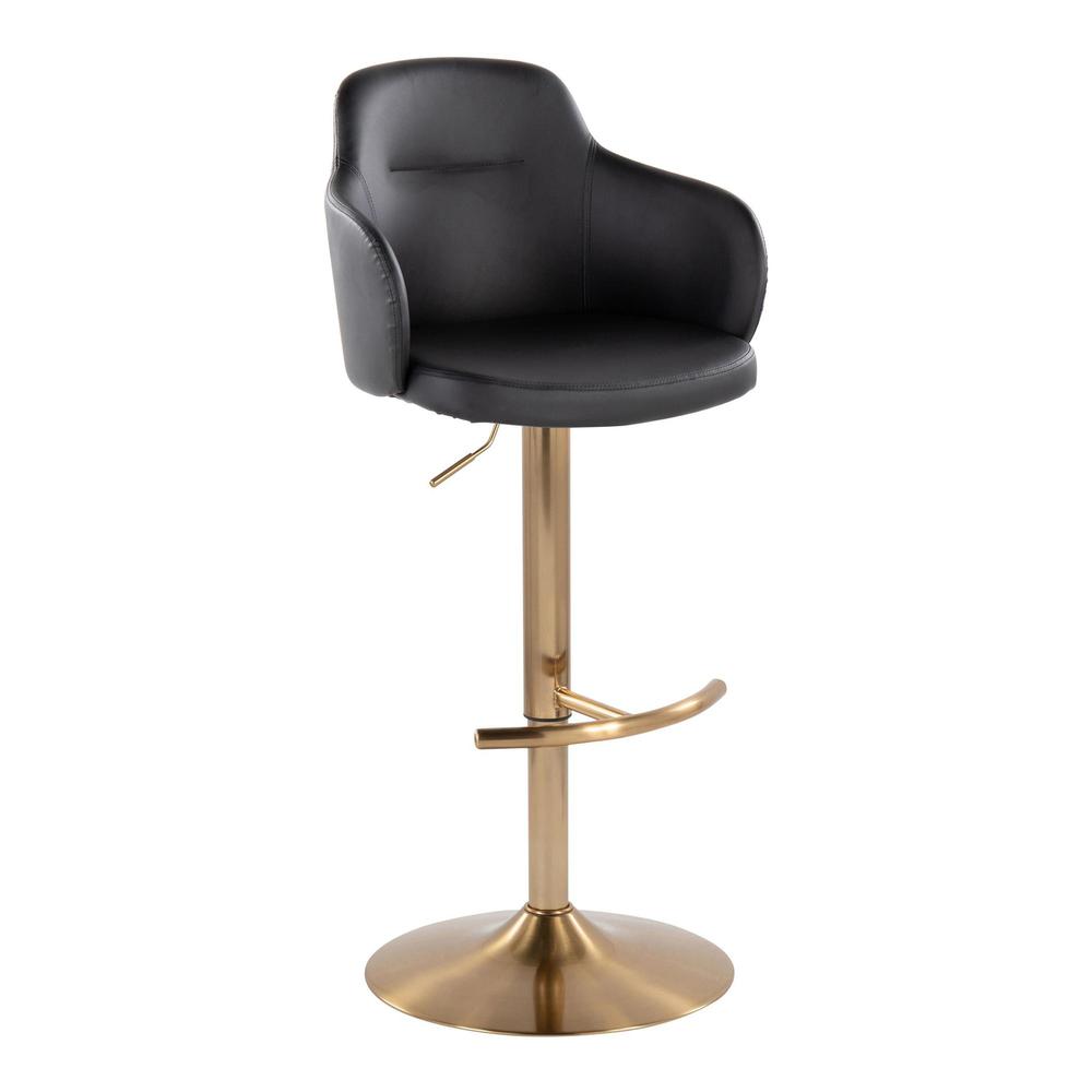 Gold Metal, Black PU Boyne Adjustable Barstool - Set of 2. Picture 2