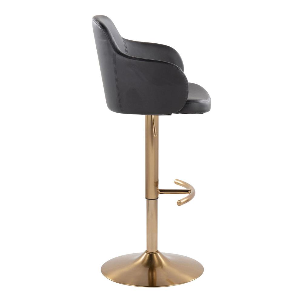 Gold Metal, Black PU Boyne Adjustable Barstool - Set of 2. Picture 3